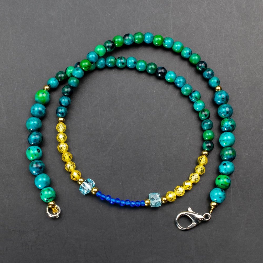 Colorful multi stone bead necklace short, unusual tiny gemstone crystal choker
